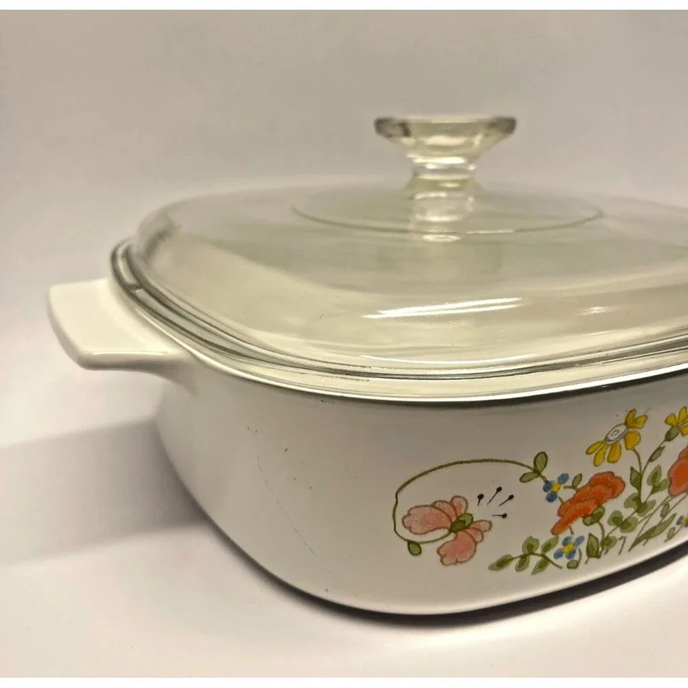 MCM Corning Ware A-2 Wildflower 2 Qt Casserole Dish with Pyrex Lid A-9-C-Vintage